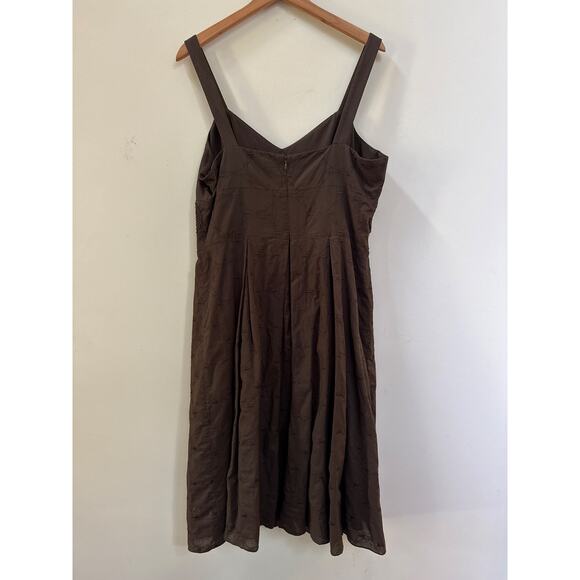 Talbots Vintage Strapless Brown Embroidered Dress Y2K Neutral Cotton Size 14 - Picture 3 of 5
